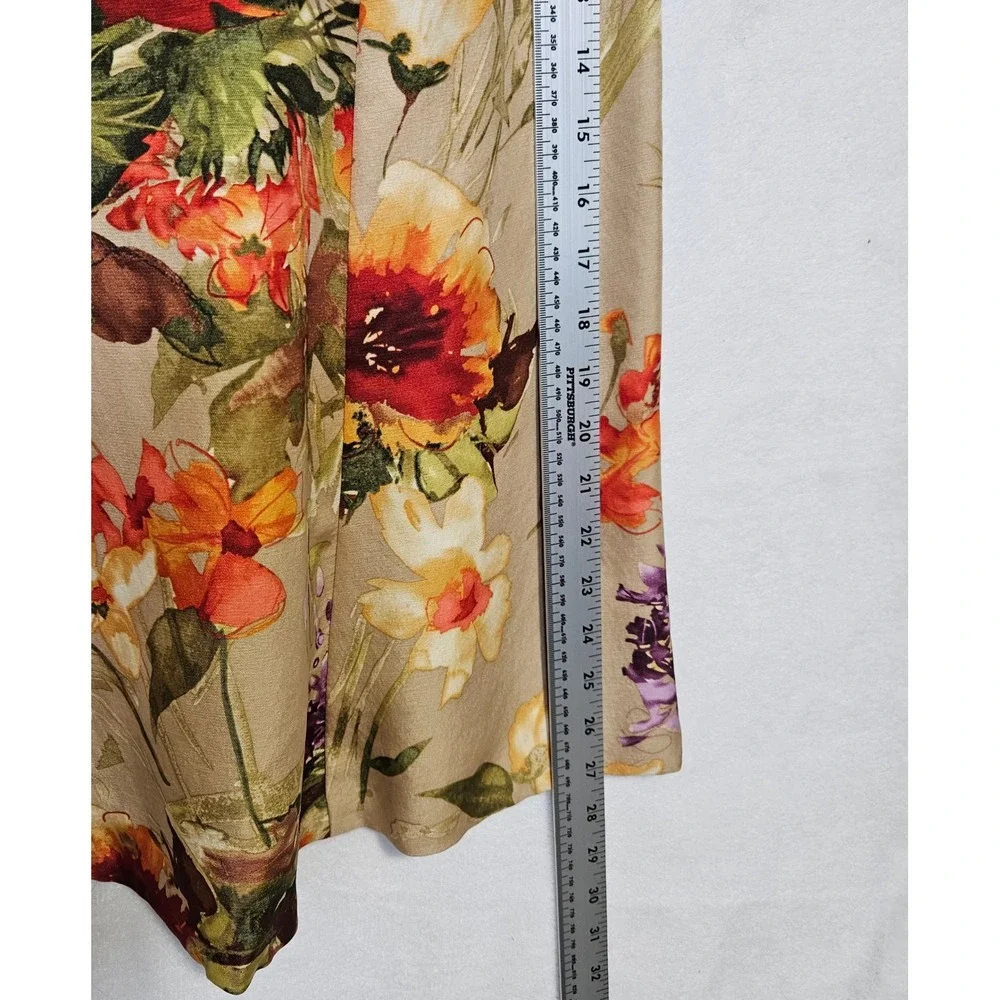 Talbots Petites Silk Wool Floral Midi Skirt Tan Orange Purple Sz. 8P Made in USA
